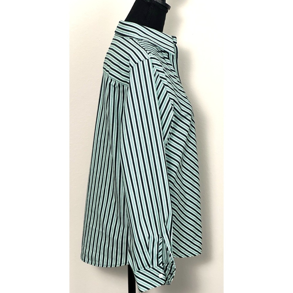 Foxcroft Women's Button Down Striped Longsleeve Blouse Green Black Size‎ (10P) - Picture 14 of 16